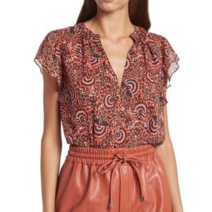 A.L.C. Silk paisley print burgundy blouse size 14